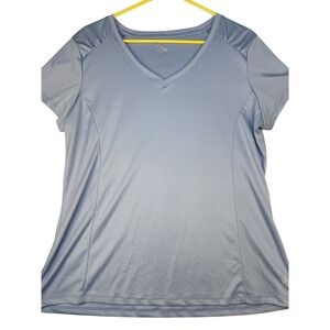 Daisy Fuentes Fit Womens L Blue Athletic V-Neck Short Sleeve Active Top